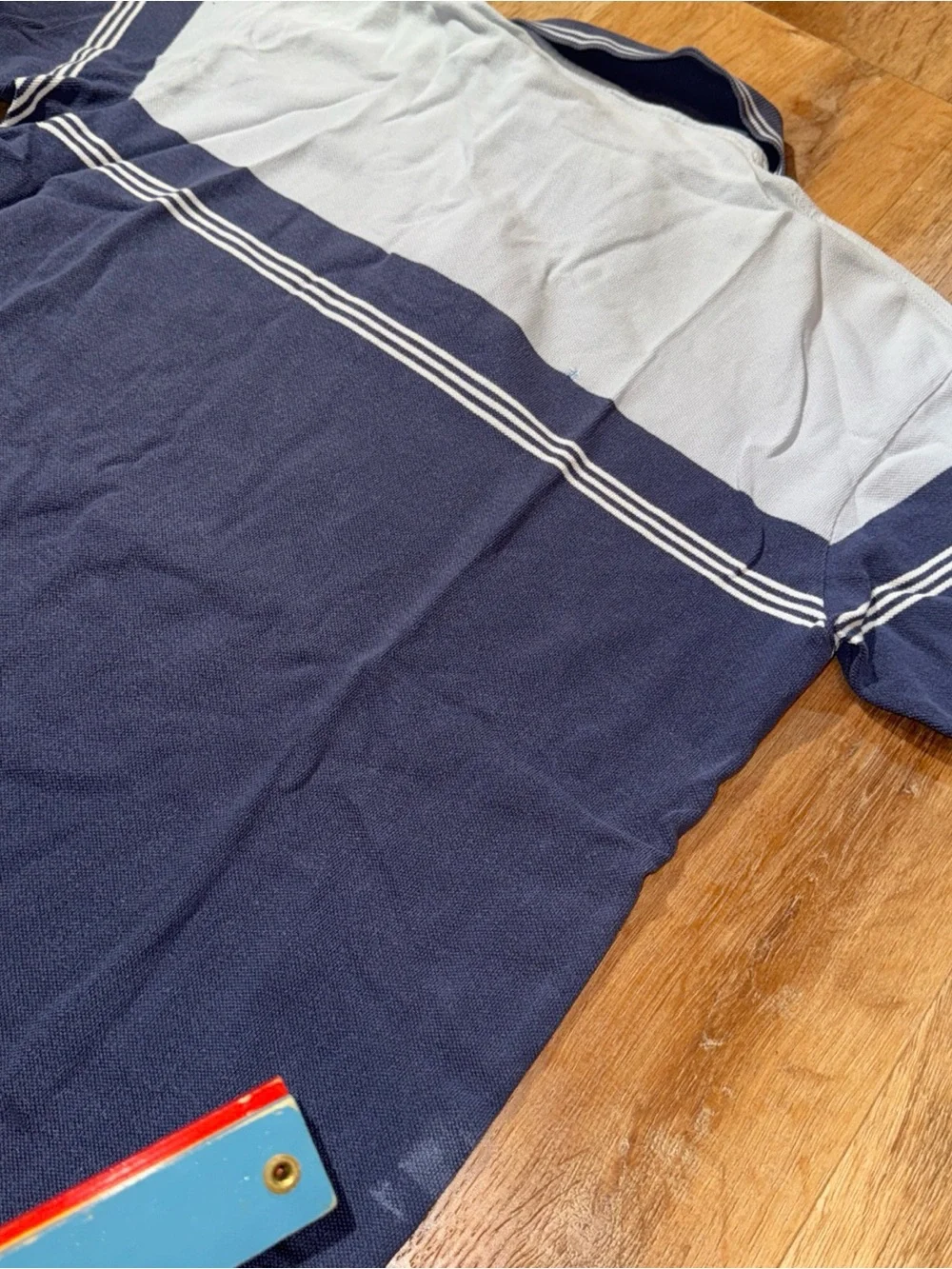 VTG Polo Ralph Lauren Shrunk XL/L Polo Shirt Navy Blue Striped Cotton Preppy 70s